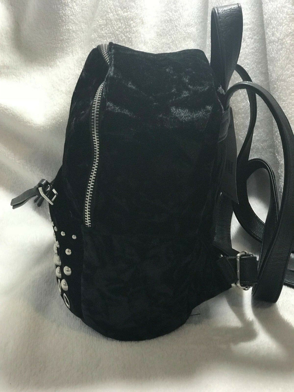 Madden Girl Black Velvet Backpack with silver studs