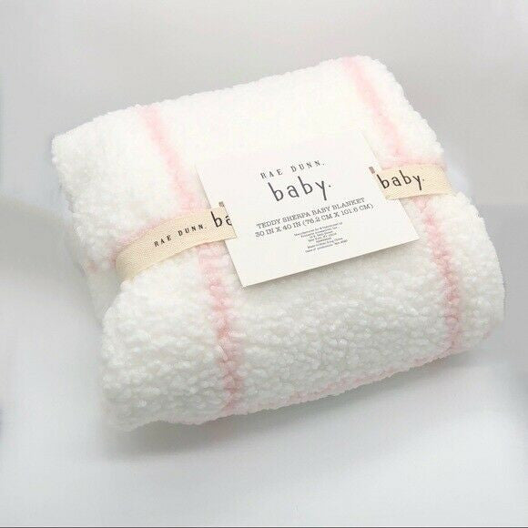 Rae Dunn Baby Teddy Sherpa Baby Blanket 30 X 40 Pink And White “Love”