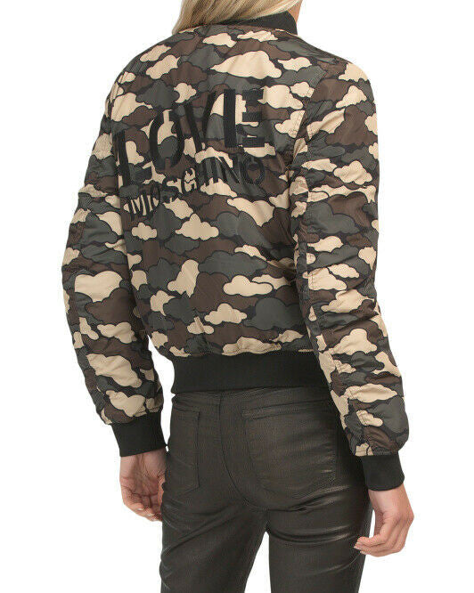 Love Moschino Logo Camouflage Cloud Print Bomber Jacket Women 44