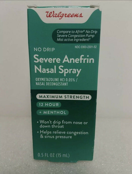 Walgreens~Severe Anefrin Nasal Spray~Compare To Afrin~+Menthol ~.5oz~Exp. 07/22