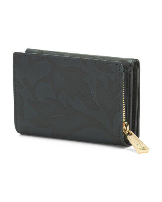 VALENTINA Italy Genuine Leather Pebbled Wallet BLACK  approx 5" x 3.5"