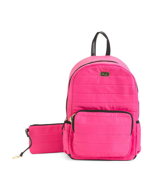 Large Quilted Nylon Pink FUSHIA Backpack 12" x 7" AND Wristlet  LUV BETSEY