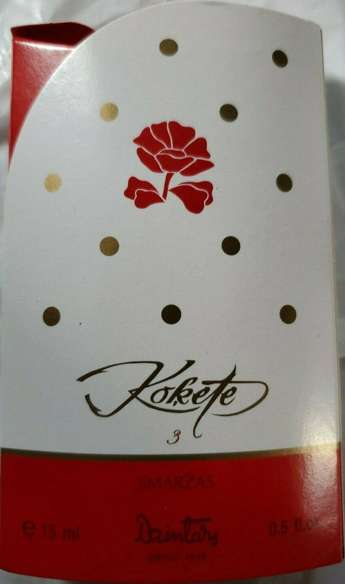 Dzintars Kokete Eau de Parfum 15 ml with original packaging and bottle shown from multiple angles