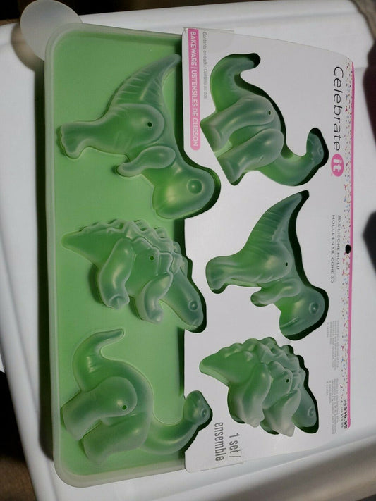 Celebrate It Dinosaur Silicone Mold 2pc 6 Cavities Bake Freeze Stegosaurus T