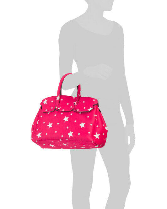 VIA VICTORIA Italy Stars Detail Satchel Fuchsia white stars