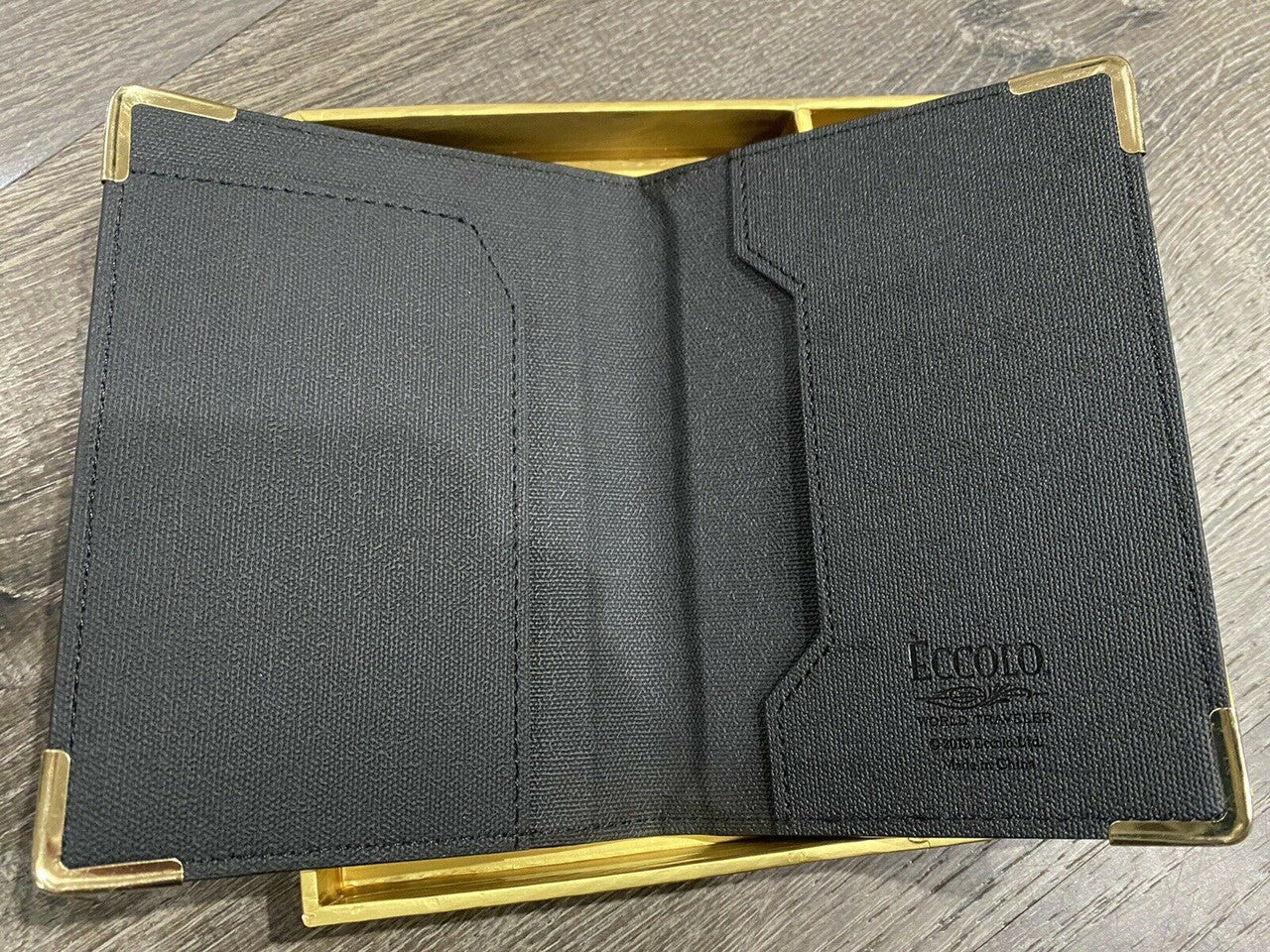 Eccolo Passport Cover Book  & Luggage Tag Set in box BLACK GOLD Great Quality