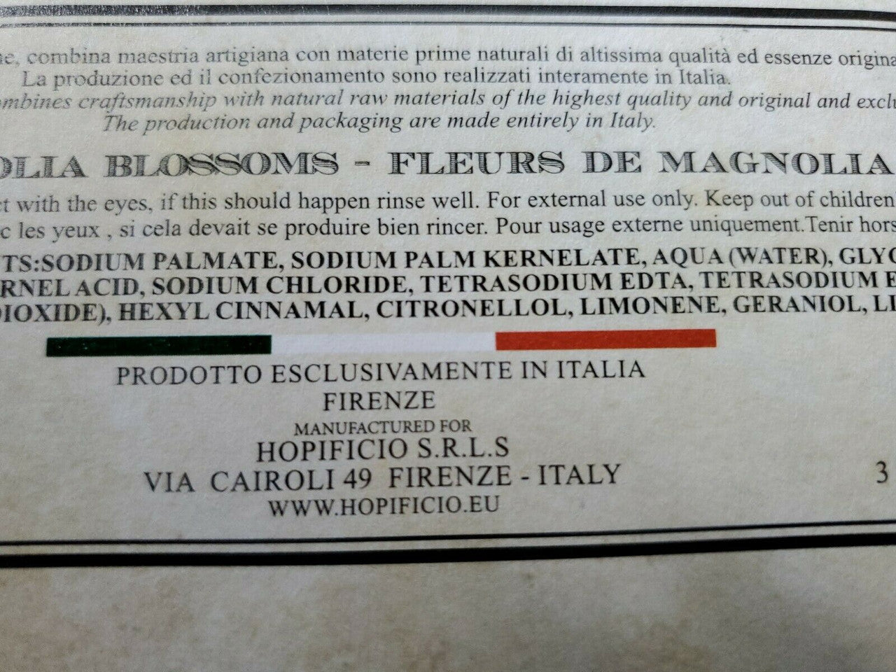 H2opificio Finest Triple Milled Soap in Magnolia Blossoms Scent 3 x 4.58oz Bars