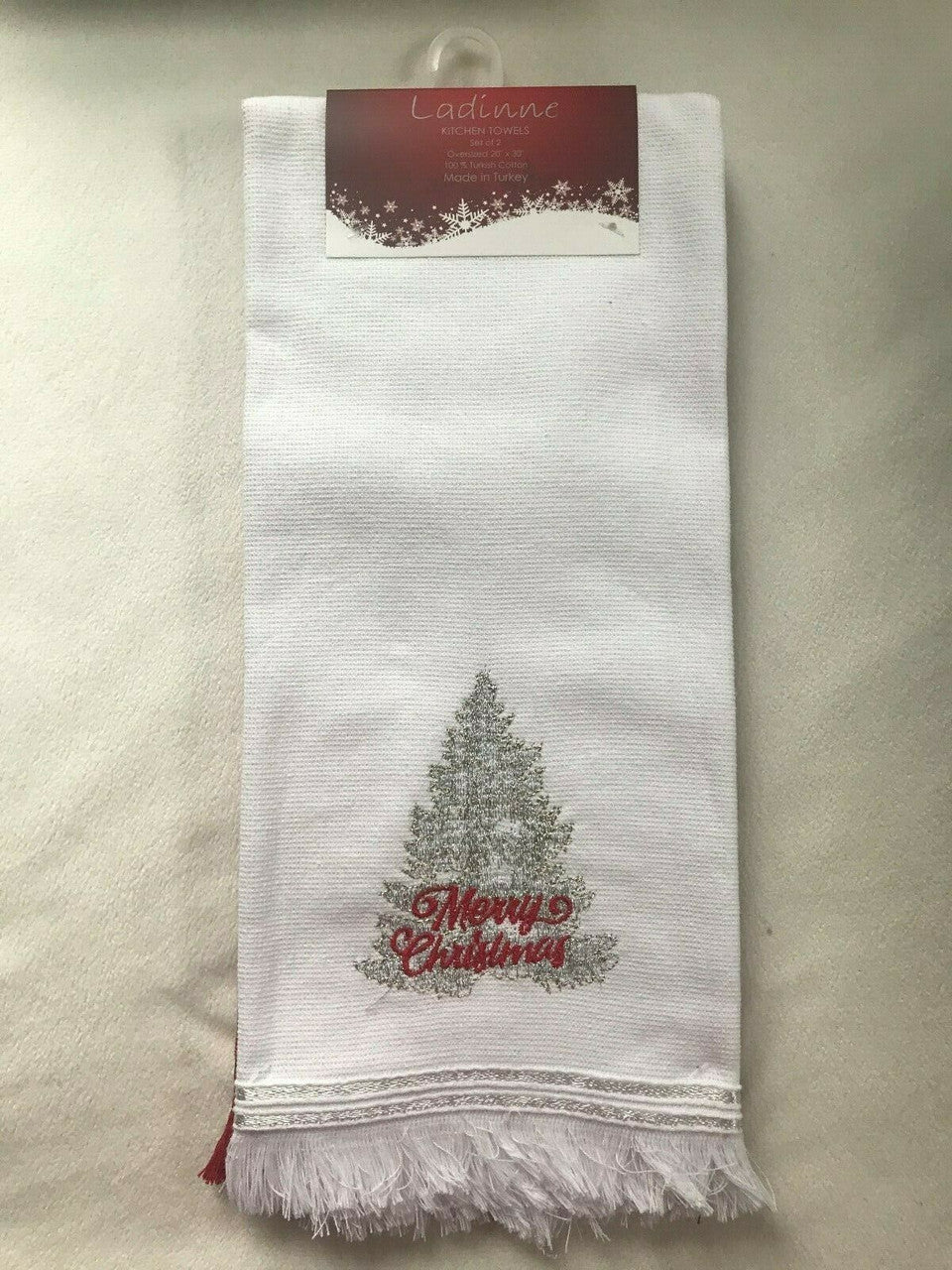 Ladinne Kitchen Towels Set of2 Oversized 20" x 30" 100% Turkish Cotton Christmas