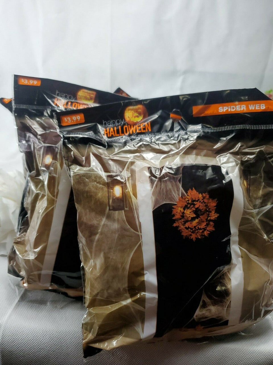 Halloween Spider Web Sticky Decorative White Happy Halloween Lot Of 3 Pack