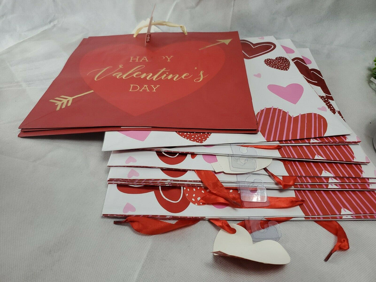 Valentine's Day Gift Bags Hearts 12x12 in Lot Of 14 Bags Assorted