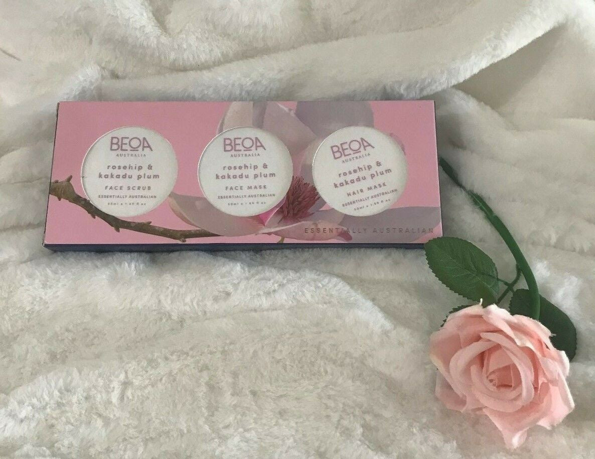 Beoa Australia Face Scrub, Face Mask, And Hair Mask Set