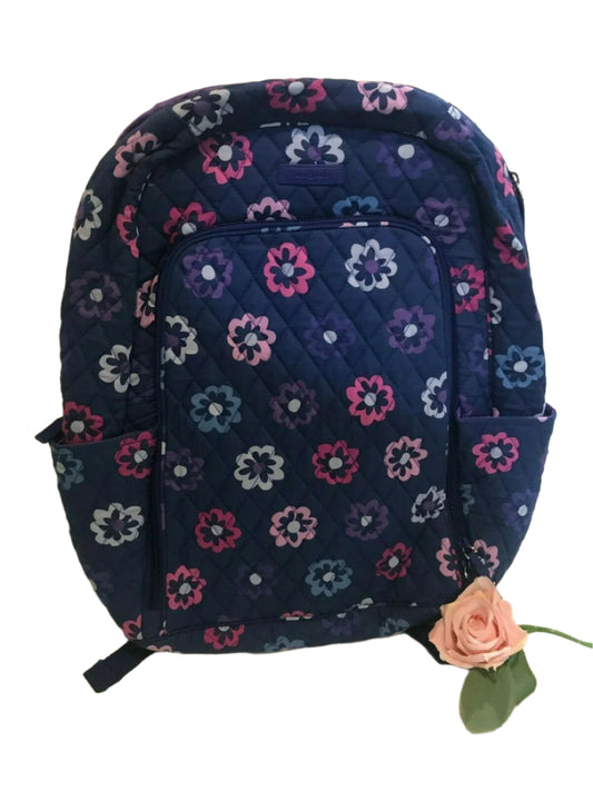 Vera Bradley Ellie Flowers quilted cotton laptop backpack with floral print, side pockets, and padded shoulder straps