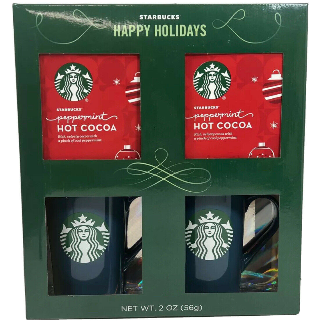 Holiday Set Starbucks Hot Cocoa & Mugs For Two 11 oz mugs