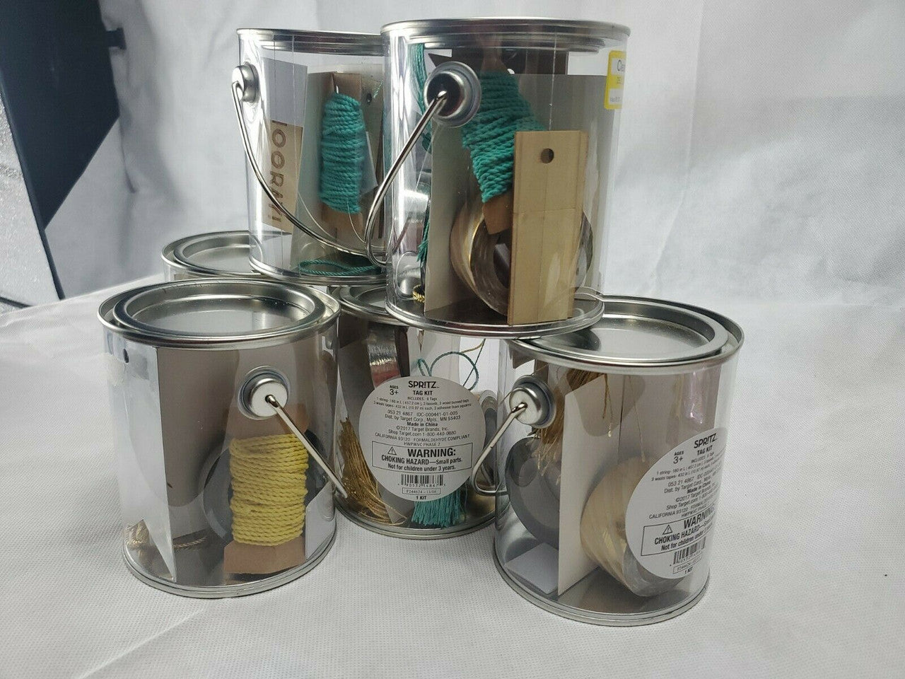 Spritz Craft Can Tag Kit Tassels Burned Tags-String-Tape Gold Silver Lot 6 cans