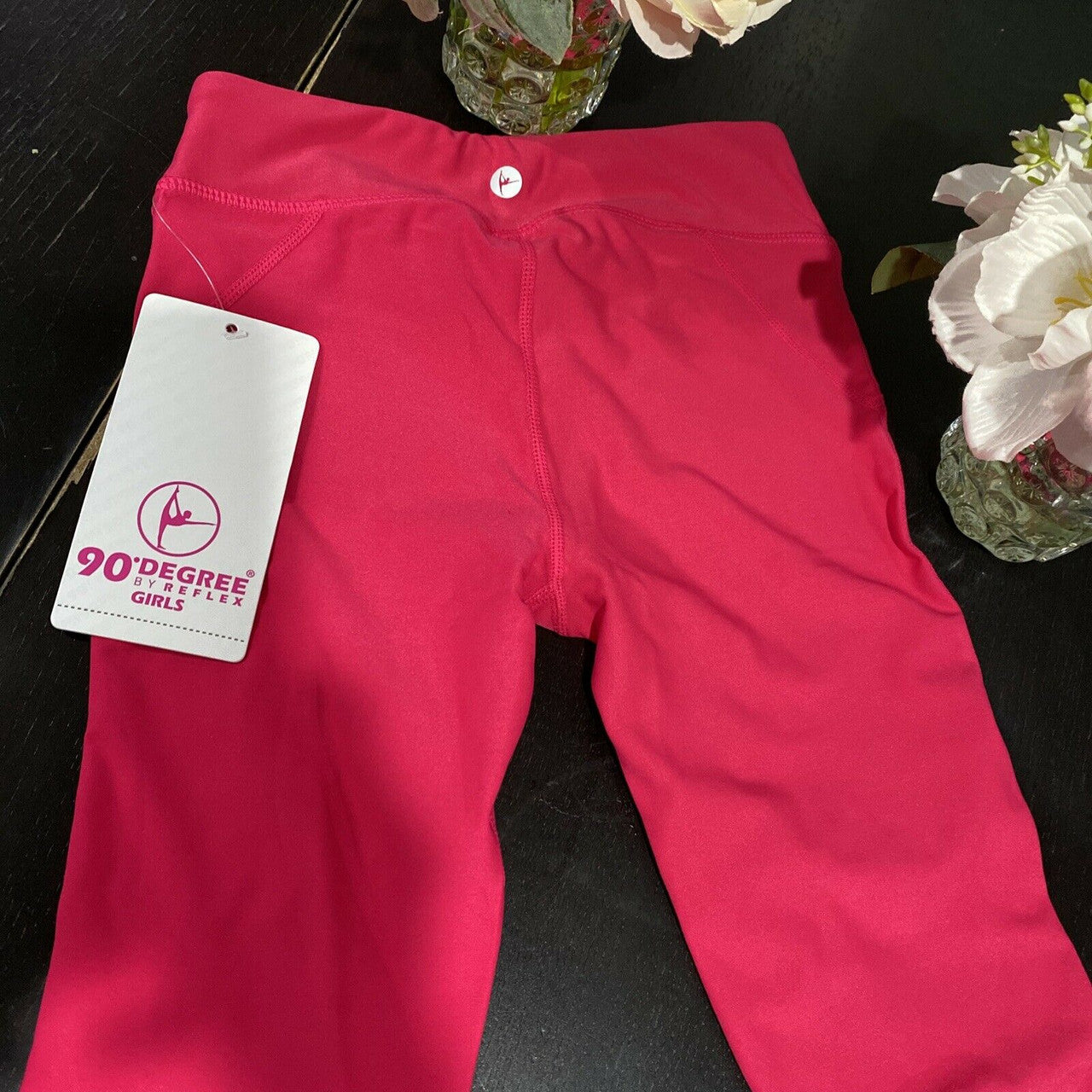 90 Degree Prove Them Wrong Girls S (7/8) Rubine Red Fishnet Tape Capri Joggers
