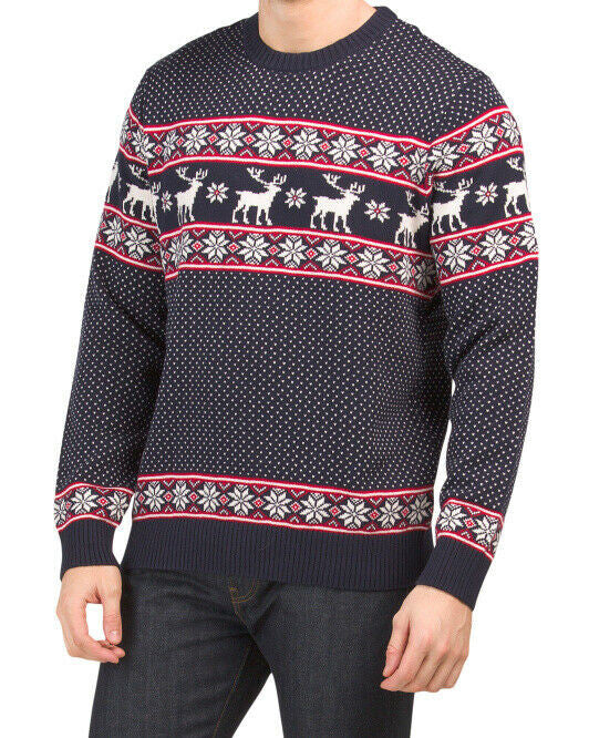 ASPEN Holiday Fair Isle Pullover Sweater L navy white Christmas New Year