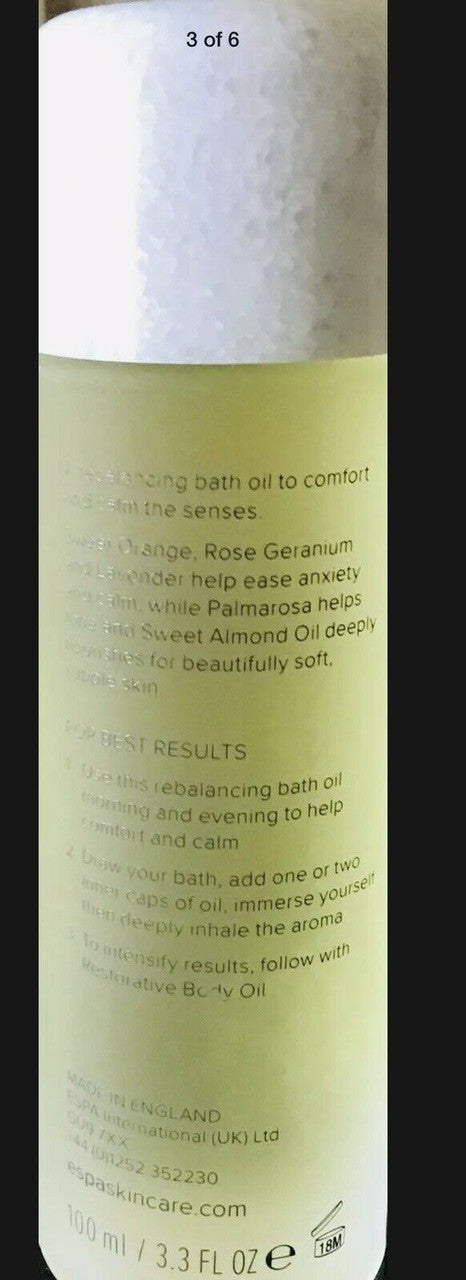ESPA Fitness Bath Oil Deeply Warming to Soothe Tired Muscles 3.3 fl.oz. 100 ml.