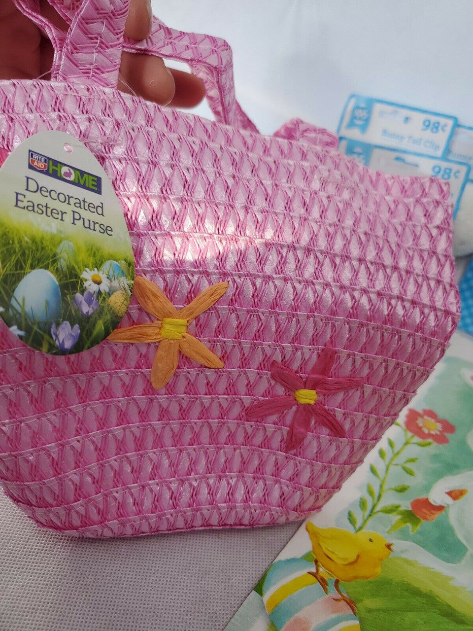Easter Decorations Bags Bunny Tail Clip Basket Bow Bible Story lot of 13 items