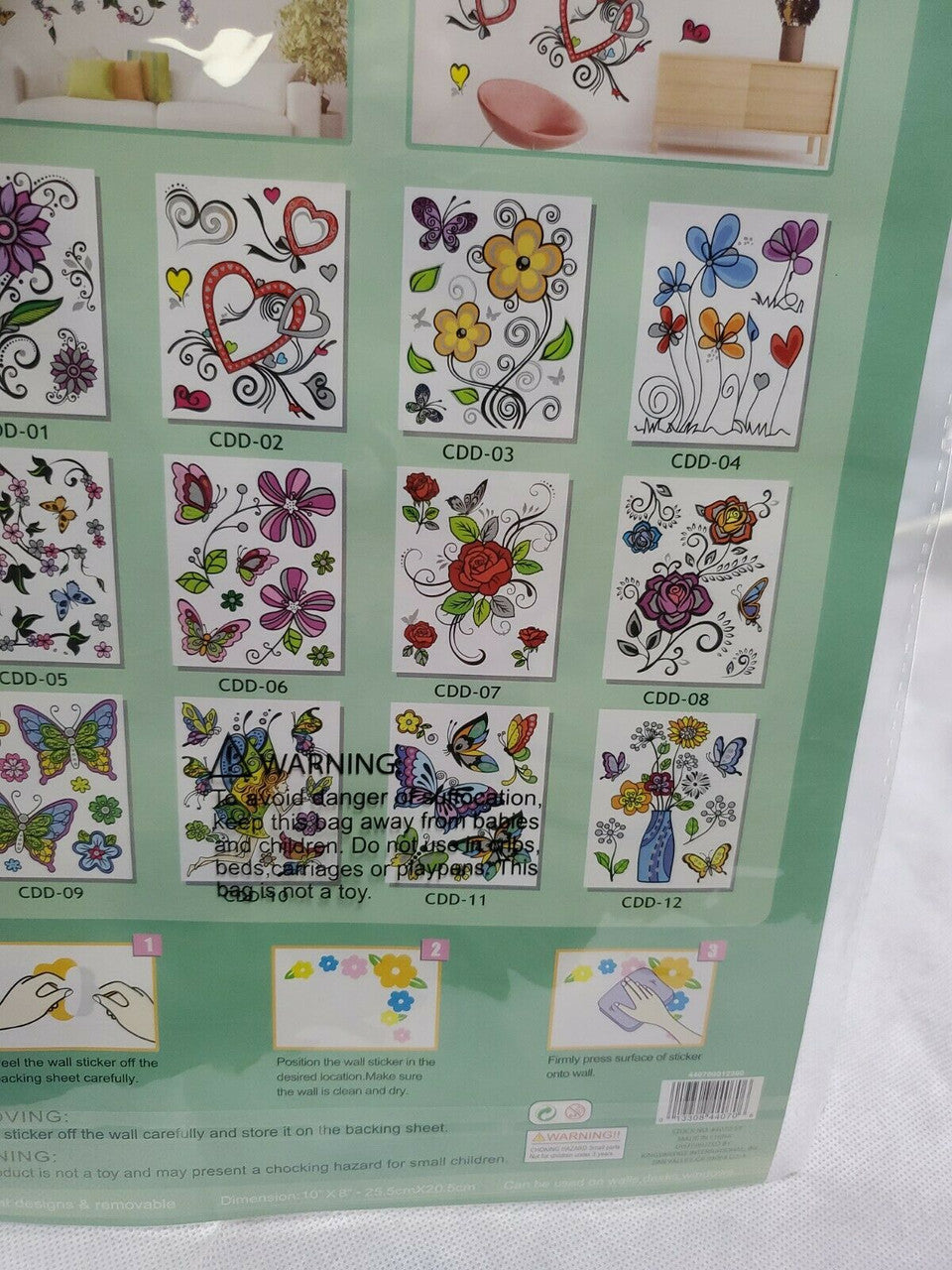 KBI DESIGNS Floral Wall Stickers Room Home Decor Removable LOT OF 3 PACKAGES
