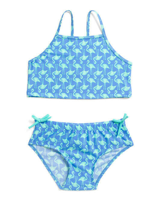 SOL SWIM Little Girls 2pc Flamingo Swimsuit Size 5 Blue