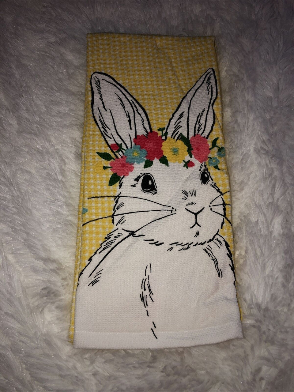 Spring Gatherings Set Of 2 Kitchen Towels Yellow Gray Bunny Bird Floral Easter
