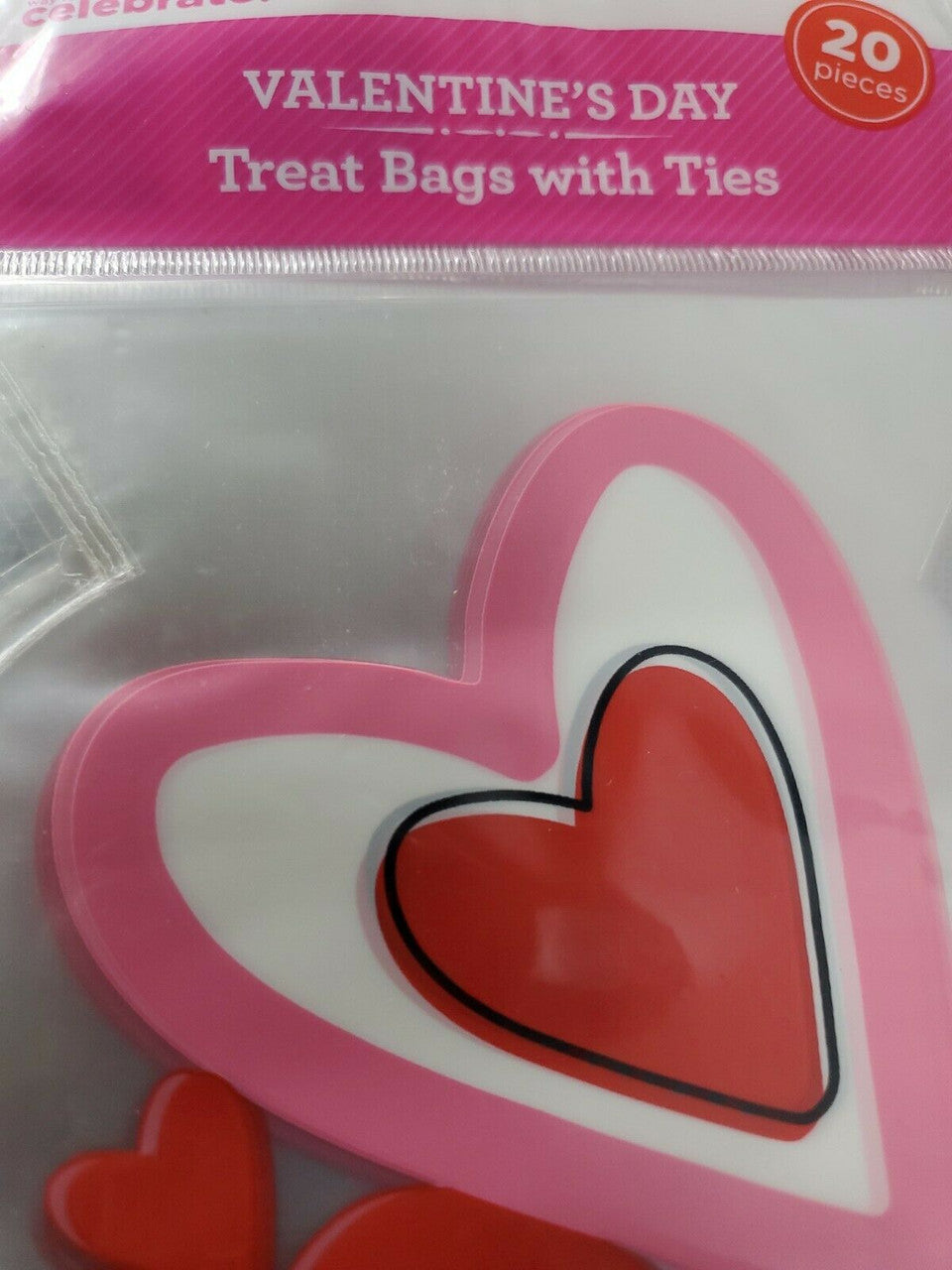 Valentine's Day Treat bags with Ties Multi-Colored Hearts Shapes lot of 10 packs