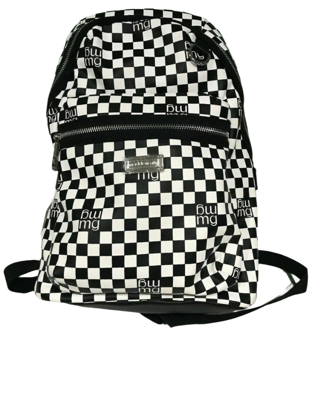 Madden Girl checkerboard print black and white backpack with front pocket