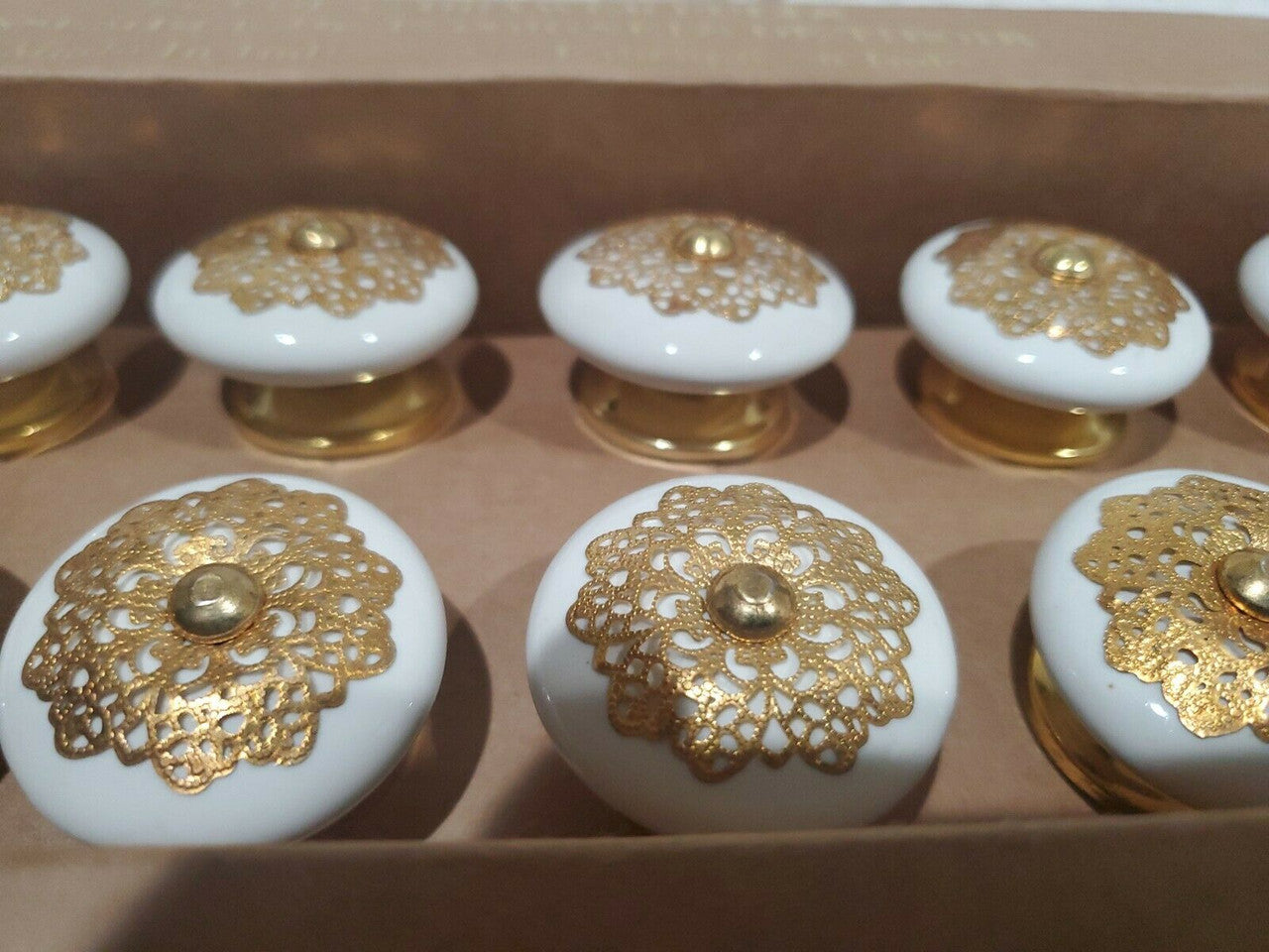 CERAMIC Golden Filigree Drawer Knobs / Pulls Set of 12 Like CasaDecor