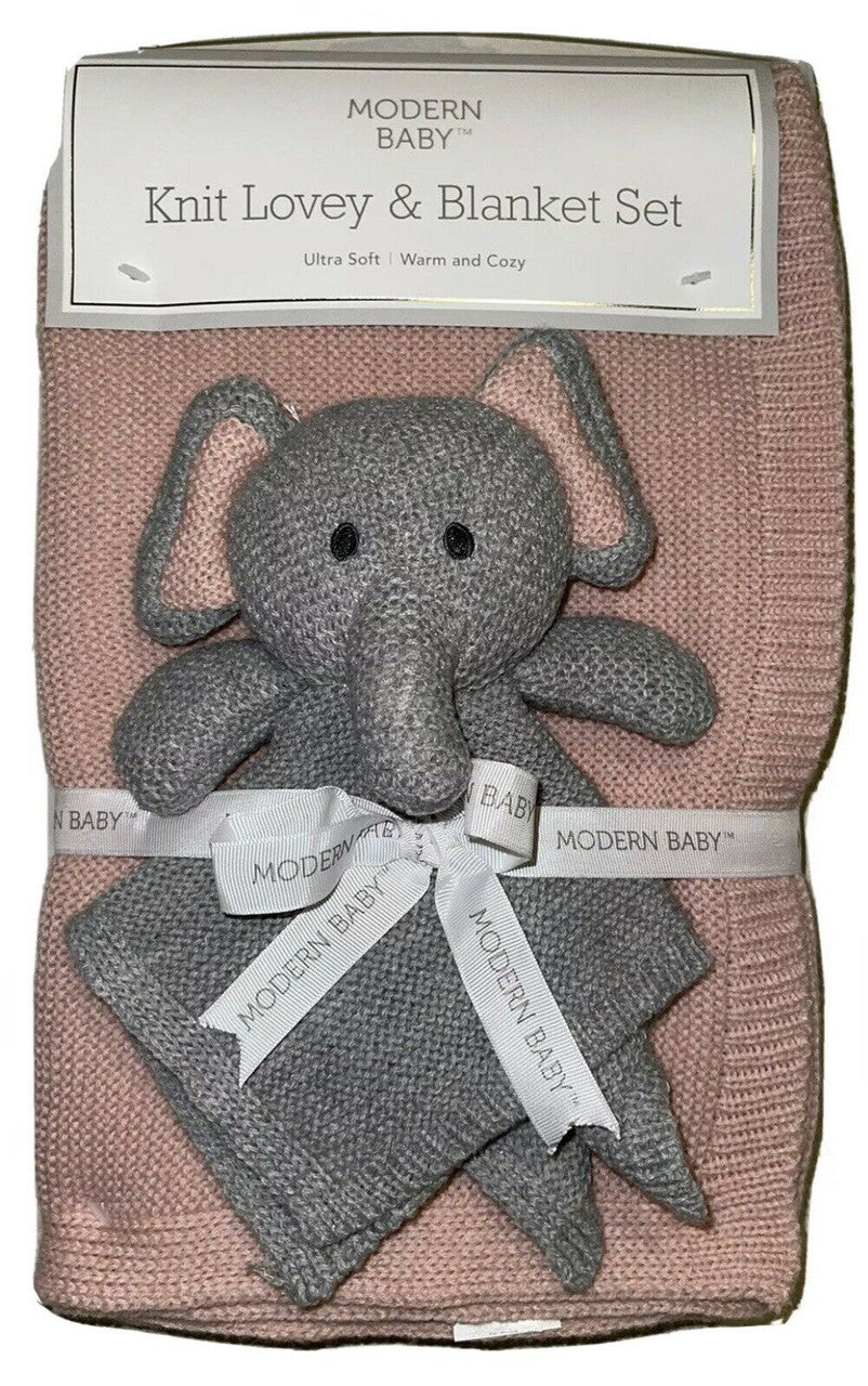 Modern Baby Knit Lovey & Blanket Set 100% Polyester Ultra Soft Warm Cozy Bunny