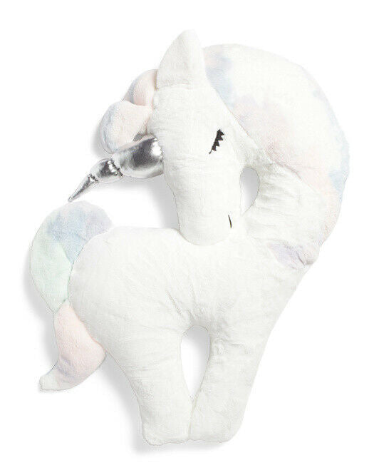 Frolics Kids Unicorn Stuffed Plush Pillow 32" White Rainbow Jumbo