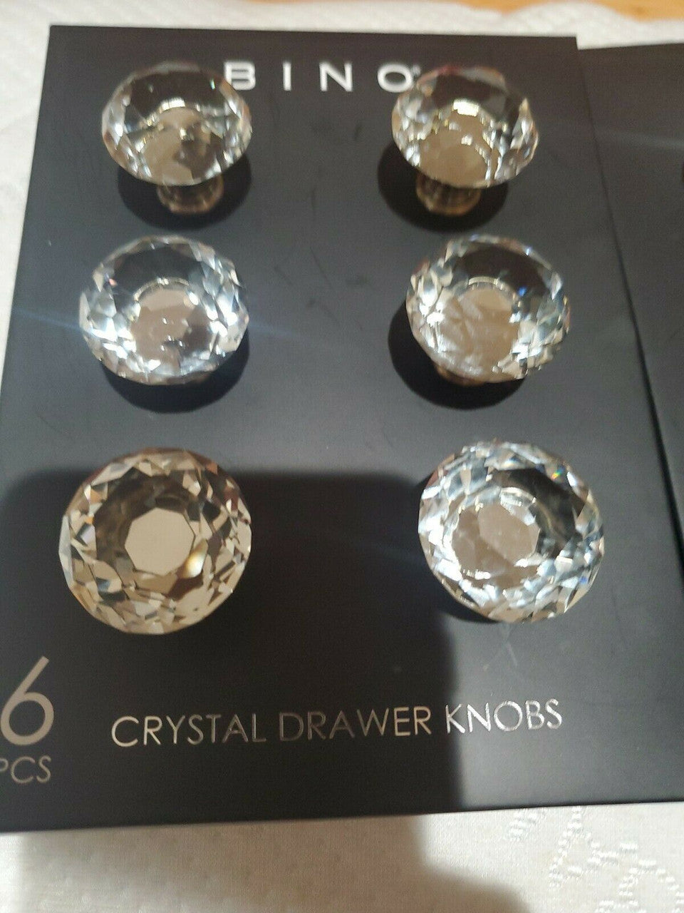 BINO Mirrored Crystal Glass ROUND Set of 12 Drawer Knobs Set of 6 Lot Of 2