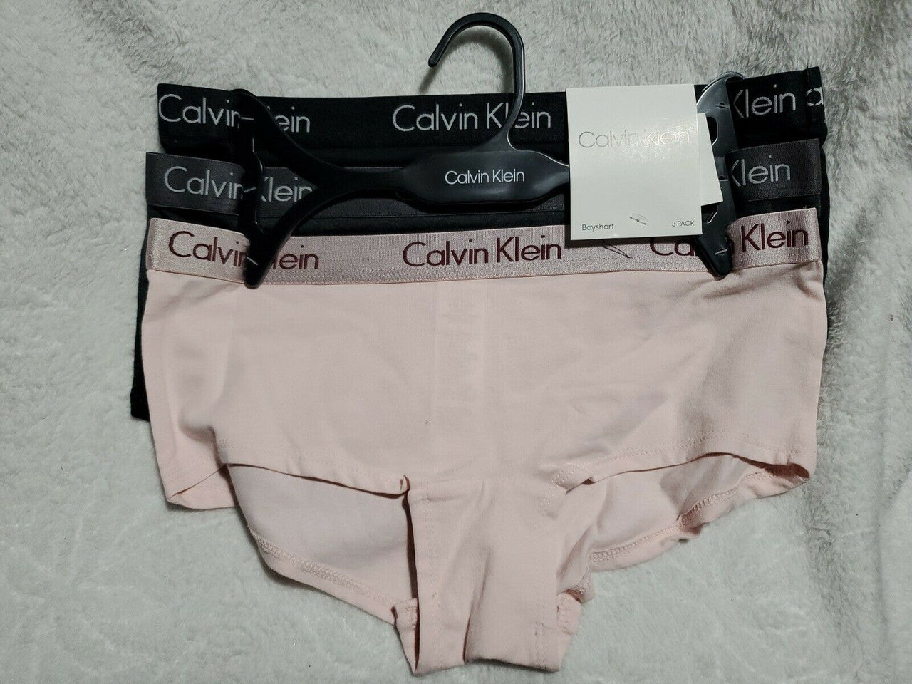 Calvin Klein 3 Pack Black Gray Heather Boyshort Panties Small