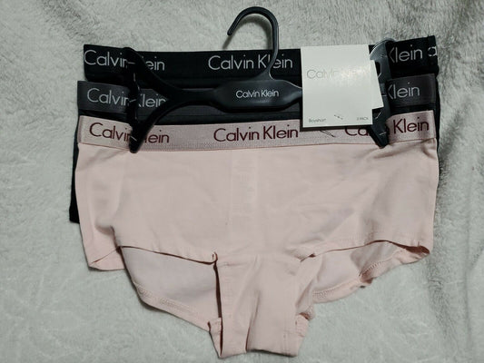 Calvin Klein 3 Pack Black Gray Heather Boyshort Panties Small
