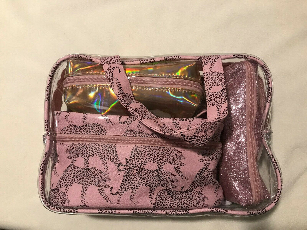 ImoShionUSA Accesories 4pc Set of Cosmetic Bags Pink Pouches Leopard Puma