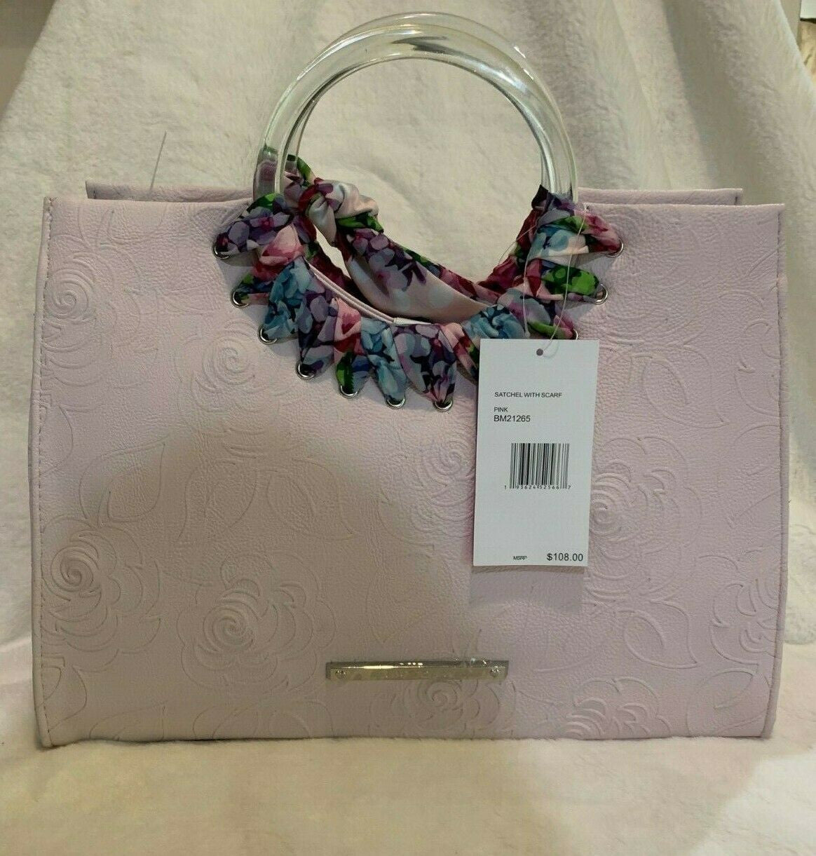 Betsey Johnson Purse Satchel W/ Scarf Pink Floral Roses Handbag