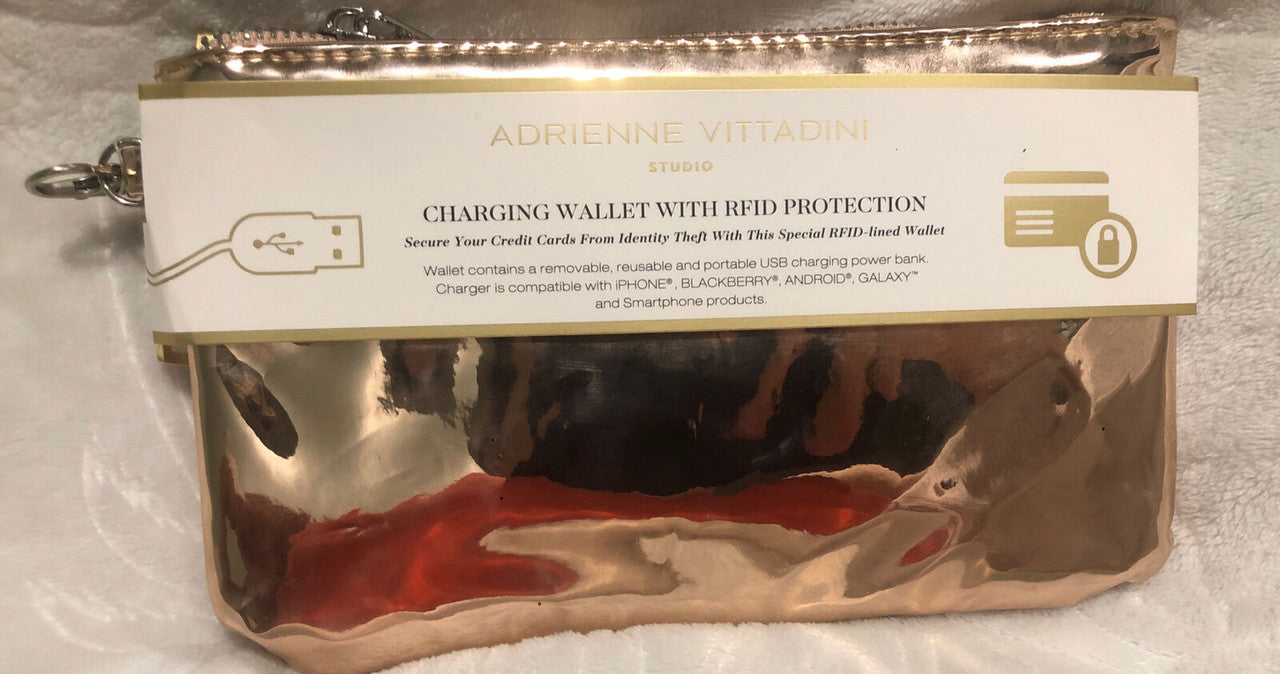 Adrienne Vittadini Phone Charging Wallet Clutch Detachable Wristlet Rose Gold