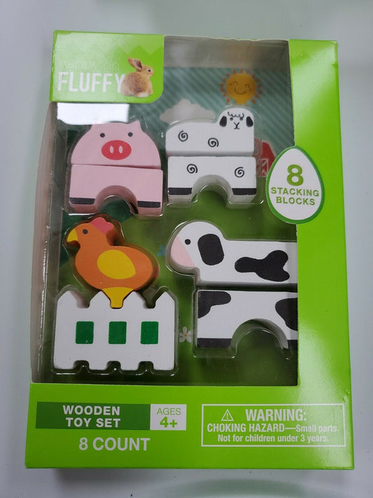 Set of 8 Wooden stacking Farm blocks pig cow chicken sheep