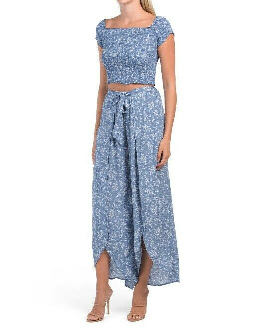 Juniors Floral Walk Through Pant Crop Top Set M EXIST