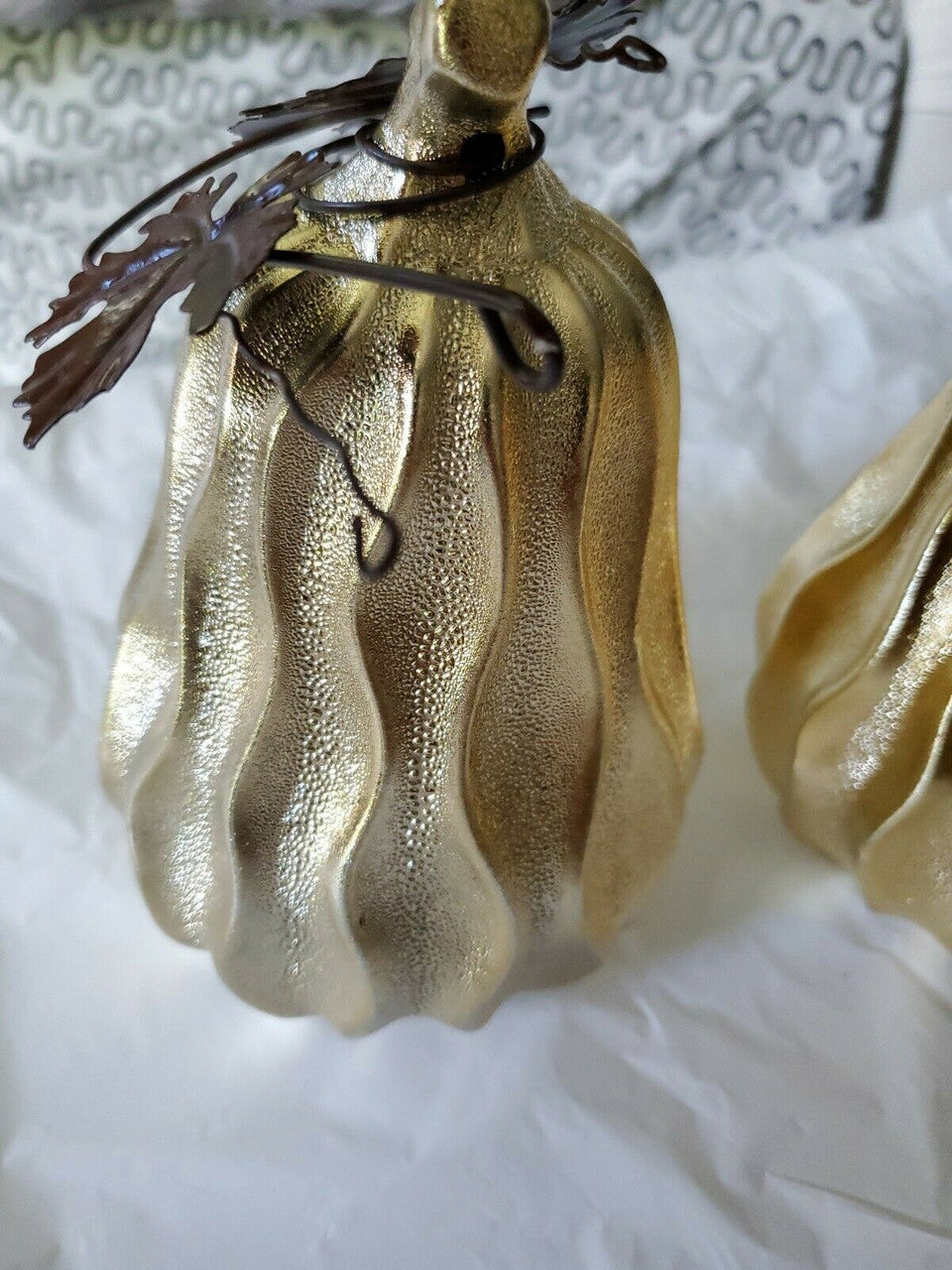 Halloween Shiny Metal Pumpkins Gold Thanksgiving Decorations pair