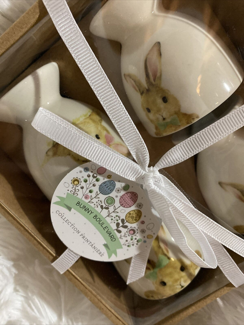 Bunny Boulevard Egg Cups Spring Collection (Set of 4) Easter Bunnies Wearing Bow