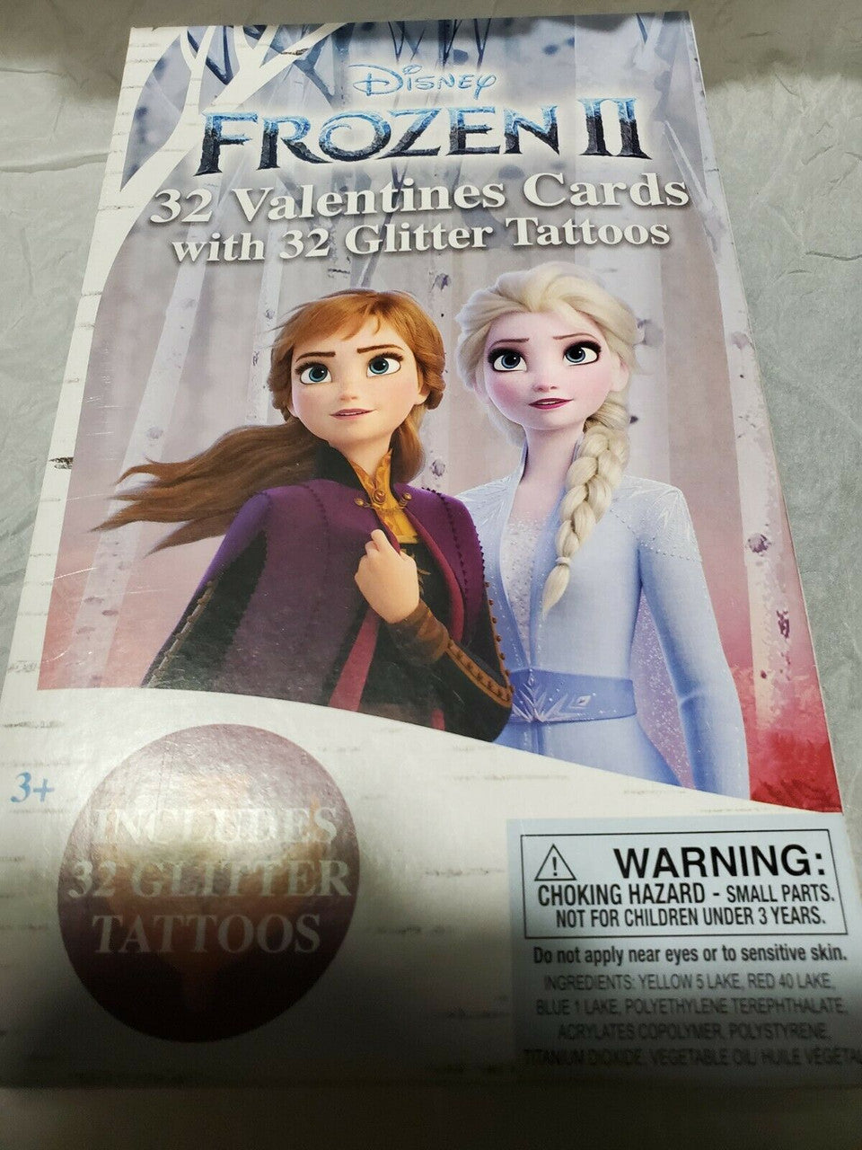 Disney Frozen 2 32 Count Valentines Cards With Glitter Tattoos