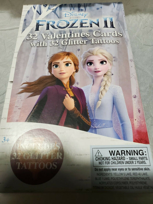 Disney Frozen 2 32 Count Valentines Cards With Glitter Tattoos