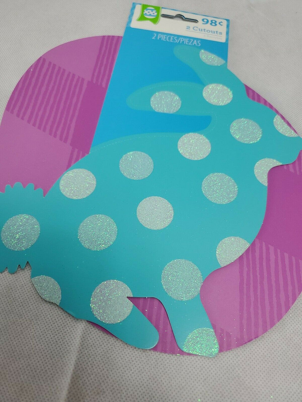 Easter Egg Cutouts Paper Colorful Egg Bunny Printed Glitter Pattern Lot of 12