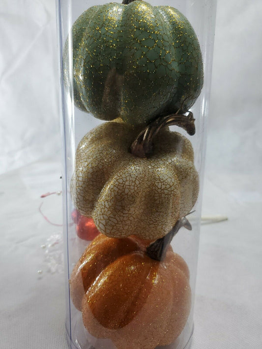 SET OF 3 DECOR PUMPKINS 3.5" HALLOWEEN  AUTUMN FALL WREATH CRACKLE DECOR