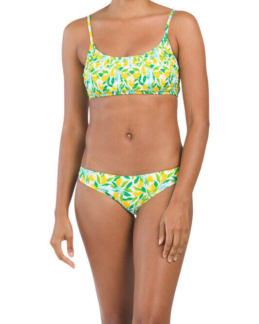 CABANA DEL SOL Fruit Print Smocked Scoop Neck Bikini Set L
