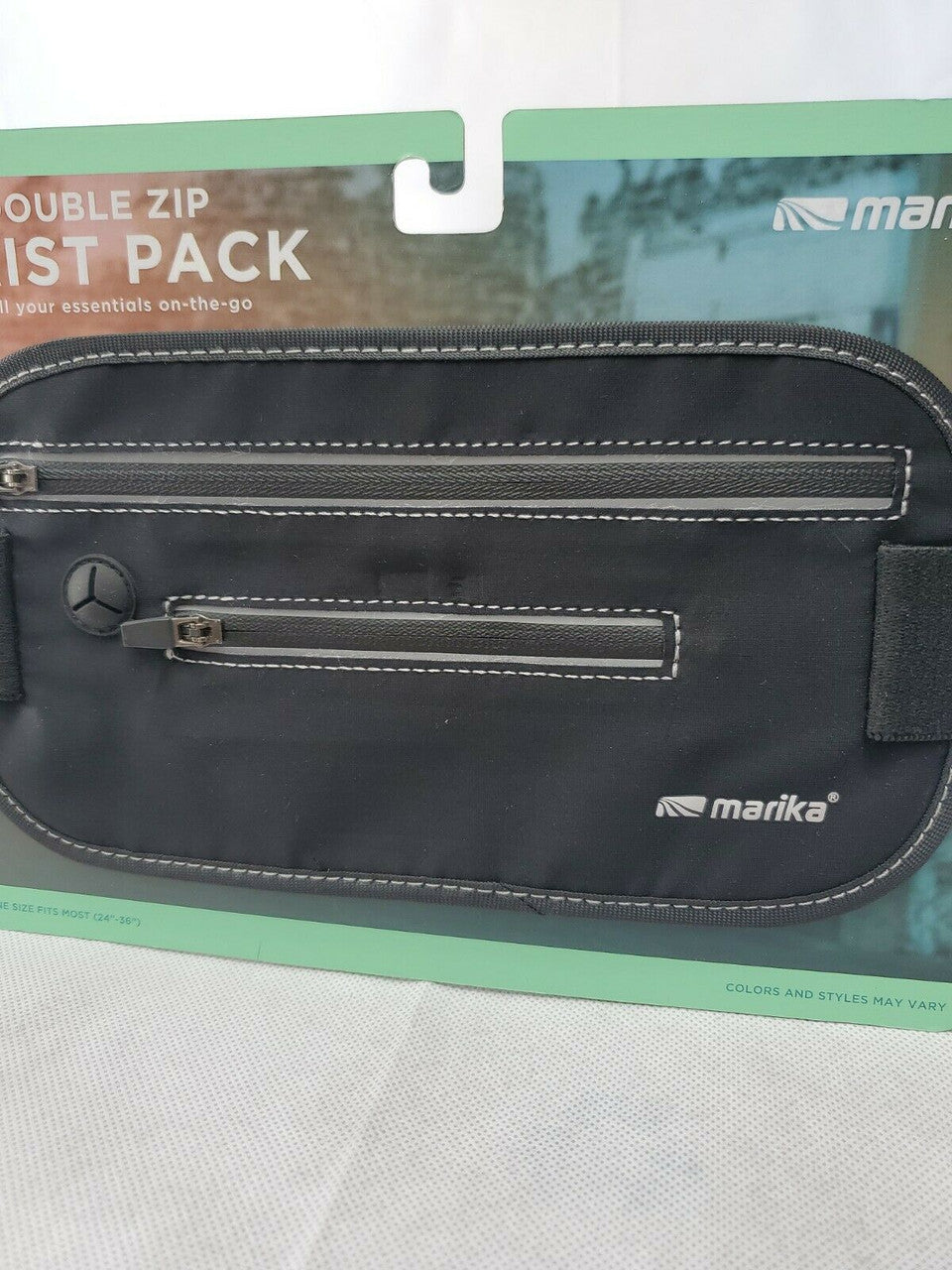 MARIKA Black Double Zip Waist Pack Reflective One Size Fits Most (24"-36")