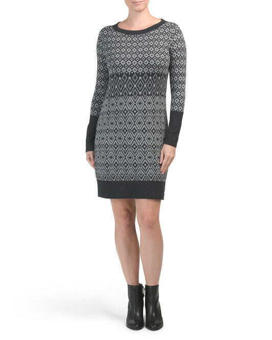 SIGRID OLSEN Boat Neck Sweater Dress button back detail long sleeve L or M