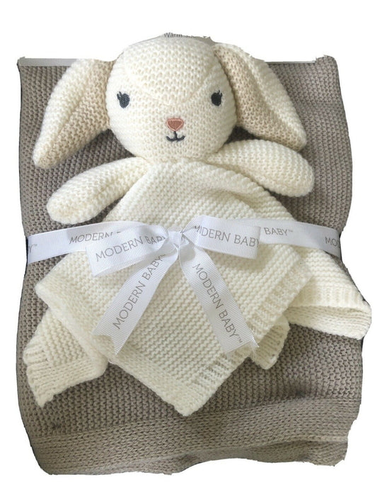 Modern Baby Bunny Rabbit Off White Knit Snuggle Blankie Security Blanket Lovey