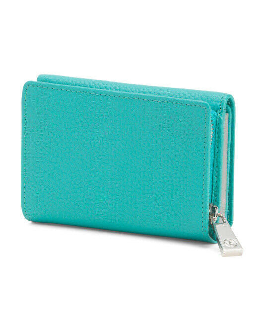 VALENTINA Italy Genuine Leather Pebbled Wallet Aqua approx 5" x 3.5"