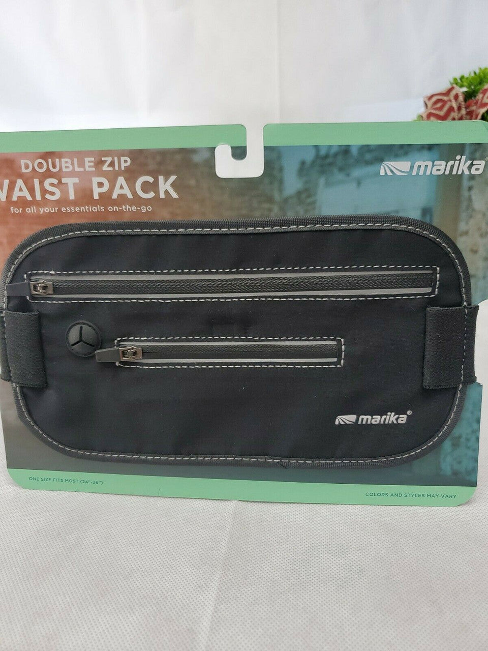 MARIKA Black Double Zip Waist Pack Reflective One Size Fits Most (24"-36")